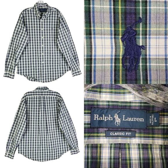 Polo Ralph Lauren Shirt Tartan Plaid Long Sleeve Button Down Flannel Mens Large - Picture 1 of 9